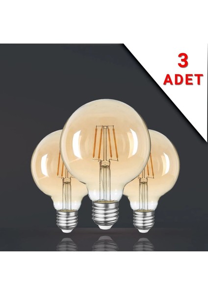 Rustik LED Ampül E27 Duy G95 Glop Model 3 Adet 4 Watt SAFSAF3ADET, One Size