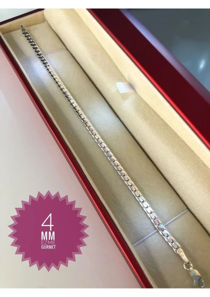 Erkek Bileklik 4mm Ezme Gurmet Italy Erkek 925 Gümüş Bileklik • Işıklı Kutuda Sevgiliye • Eşe