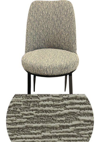 Oval Sandalye Kılıfı Retro Sandalye Örtüsü Lastikli Jakarlı Çubukdesen Tekli Küçük Boy Krem