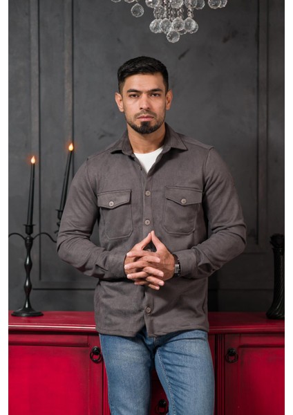 Regular Fit Likralı Çift Cepli Pamuklu Astarsız Süet Gömlek fırsatları