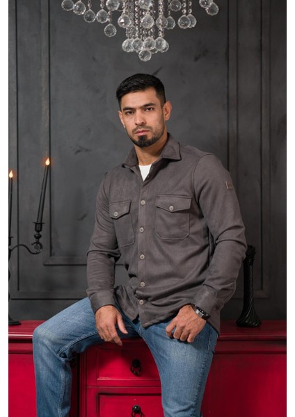 Regular Fit Likralı Çift Cepli Pamuklu Astarsız Süet Gömlek indirimleri