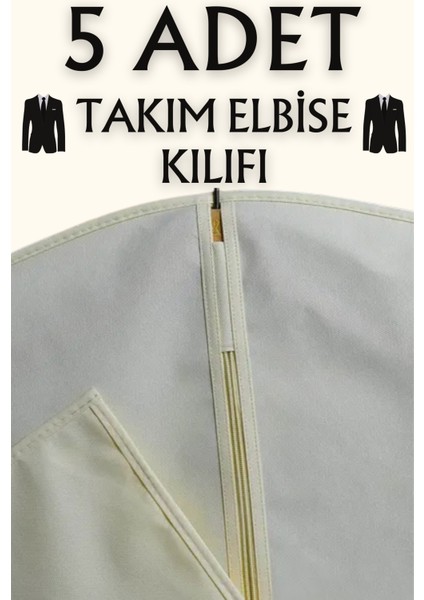 5 Adet Takım Elbise Kılıfı, Kıyafet, Elbise Koruma Taşıma Kılıfı, Krem Renk Gamboç , Elbise Hurcu , Smokin Kılıfı , Gömlek Kılıfı , 60x100 Kılıf , Elbise Hurcu , 60x100cm Gamboç , Kıyafet Kılıfı