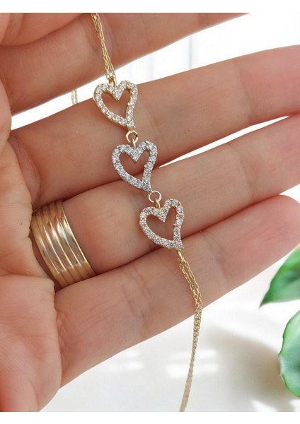 14 Ayar Altın Kalpli Bileklik - Sevgililer Günü Hediyesi