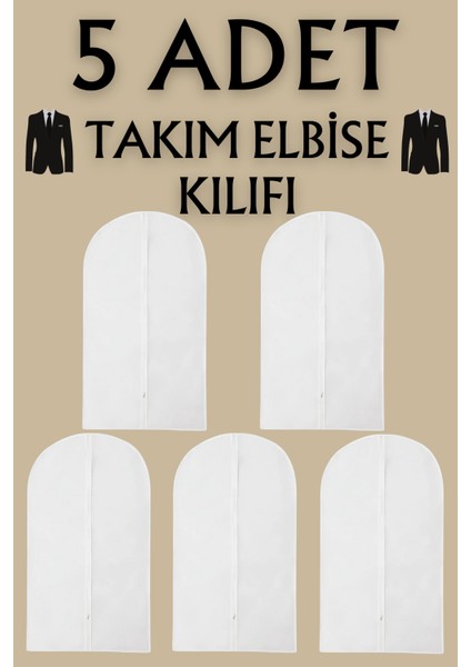 5 Adet Takım Elbise Kılıfı, Kıyafet, Elbise Koruma Taşıma Kılıfı, Beyaz Gamboç , Elbise Hurcu