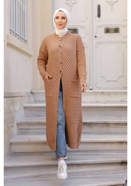 Kadın Düğme Kapamalı Cepli Triko Hırka -PMK338 fiyatları