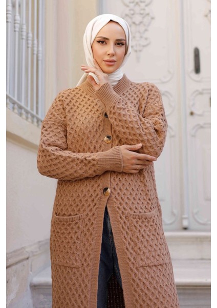 Kadın Düğme Kapamalı Cepli Triko Hırka -PMK338 modelleri