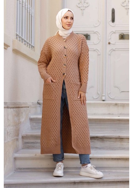 Kadın Düğme Kapamalı Cepli Triko Hırka -PMK338 fırsatları