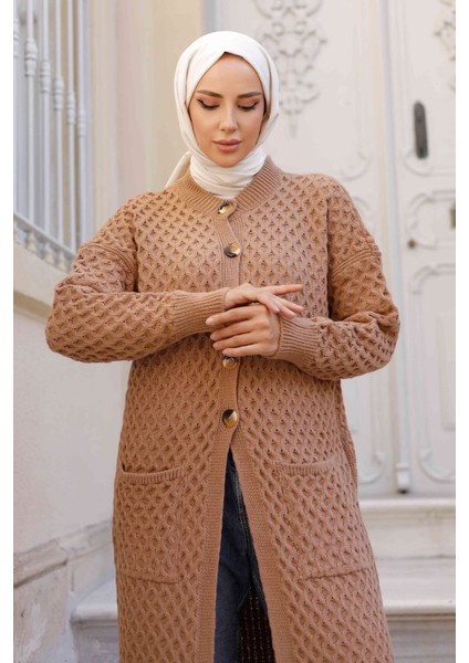 Kadın Düğme Kapamalı Cepli Triko Hırka -PMK338 indirimleri