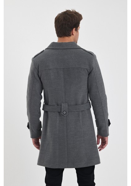 Erkek Gri Renk Kruvaze Yaka Uzun Dar Kalıp Kaşe Kaban indirimleri