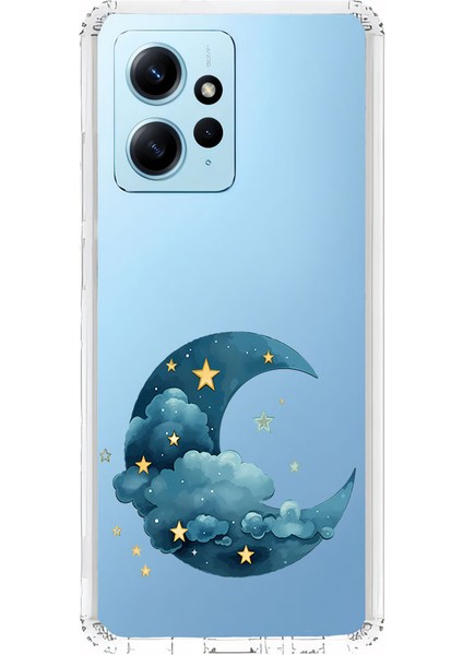 Xiaomi Redmi Note 12 4g Uyumlu Ay ve Yıldızlar Desenli Silikon Kılıf