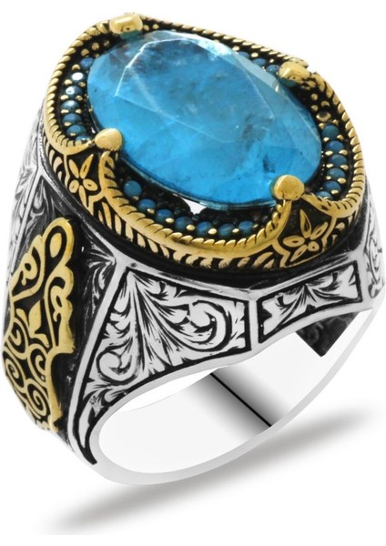 Erkek Yüzük - Aqua Paraiba Taşlı 925 Ayar Erkek Gümüş Yüzük fiyatları