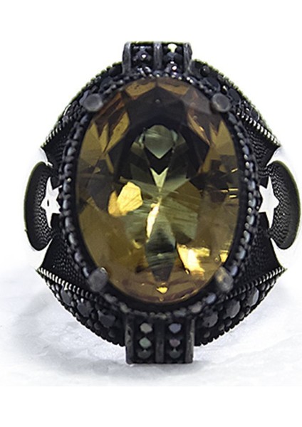 Ay Yıldız Motifli Zultanit Taşlı 925 Ayar Gümüş Erkek Yüzük