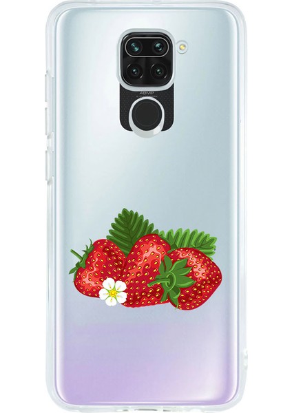 Xiaomi Redmi Note 9 Uyumlu Çilekler Desenli Silikon Kılıf