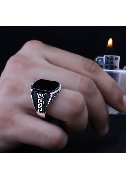 Siyah Oniks Taşlı Grek Desen Özel Seri EY3089