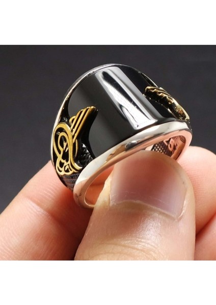 Oval Oniks Taşlı Erkek Gümüş Yüzük