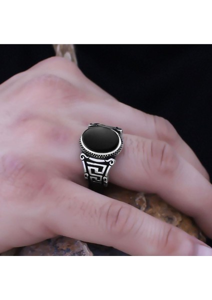 Siyah Oniks Taşlı Grek Desen Özel Seri EY3089