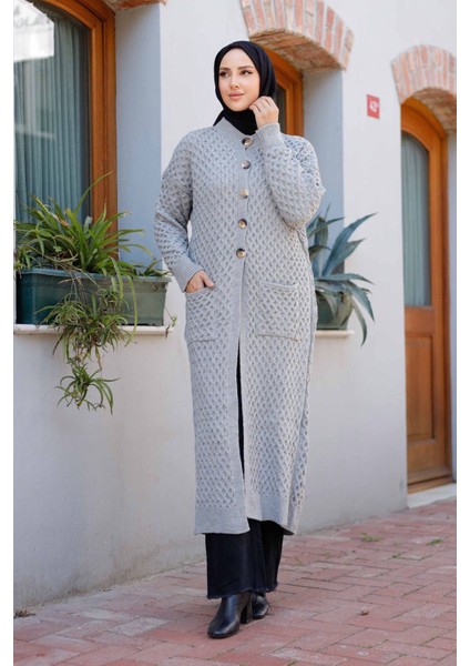 Kadın Düğme Kapamalı Cepli Triko Hırka -PMK338