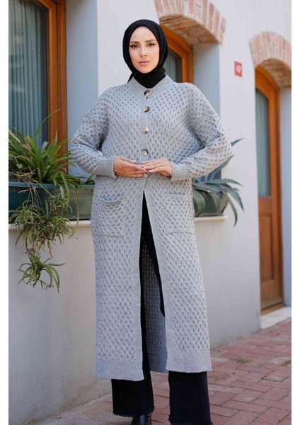 Kadın Düğme Kapamalı Cepli Triko Hırka -PMK338 fiyatları