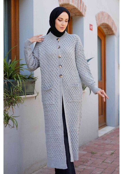 Kadın Düğme Kapamalı Cepli Triko Hırka -PMK338 modelleri