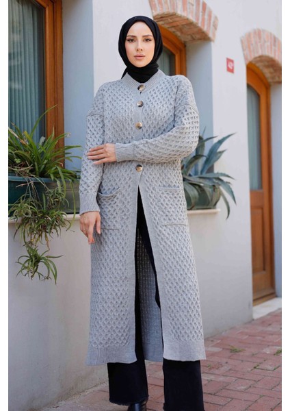 Kadın Düğme Kapamalı Cepli Triko Hırka -PMK338 fırsatları