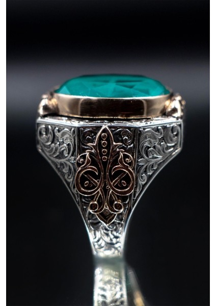 925 Ayar Yeşil Parabia Taşlı Erkek Gümüş Yüzük GYZYZKEND15-YSL