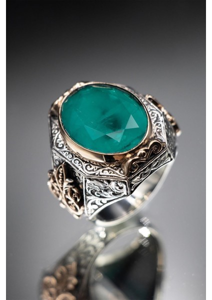 925 Ayar Yeşil Parabia Taşlı Erkek Gümüş Yüzük GYZYZKEND15-YSL fiyatları