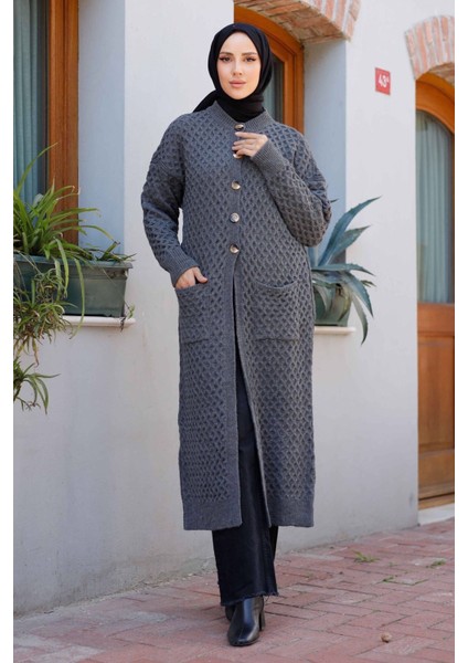 Kadın Düğme Kapamalı Cepli Triko Hırka -PMK338