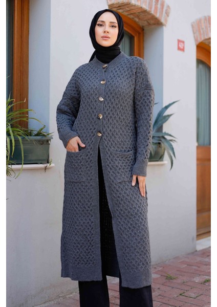 Kadın Düğme Kapamalı Cepli Triko Hırka -PMK338 modelleri