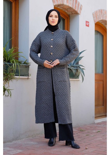 Kadın Düğme Kapamalı Cepli Triko Hırka -PMK338 fırsatları