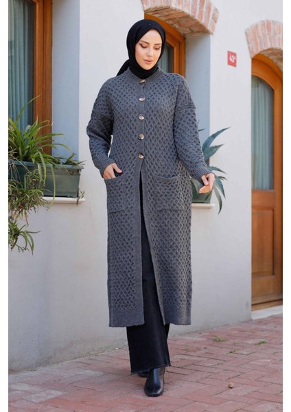 Kadın Düğme Kapamalı Cepli Triko Hırka -PMK338 indirimleri