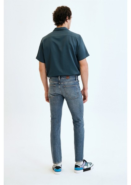 Jordan Slim Rigid Fit Normal Bel Kısa Paça Orta Indigo Erkek Jean Pantolon