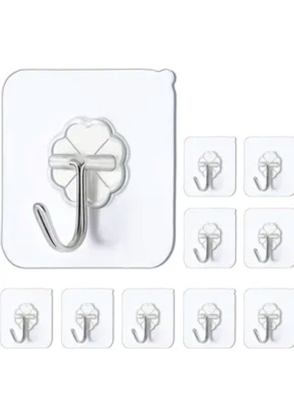 Yapışkanlı Askı 10 Adet Güçlü Şeffaf Duvar Askısı Yapışkanlı Vantuz Kanca Mutfak Banyo Aksesuar