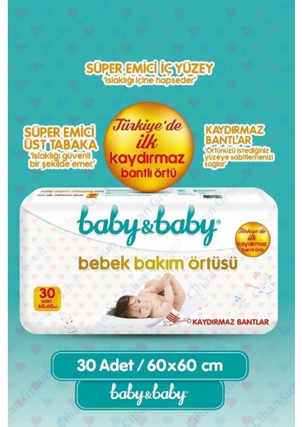 Bebek Bakım Örtüsü 60X60CM Alt Açma Bezi 30'lu Paket