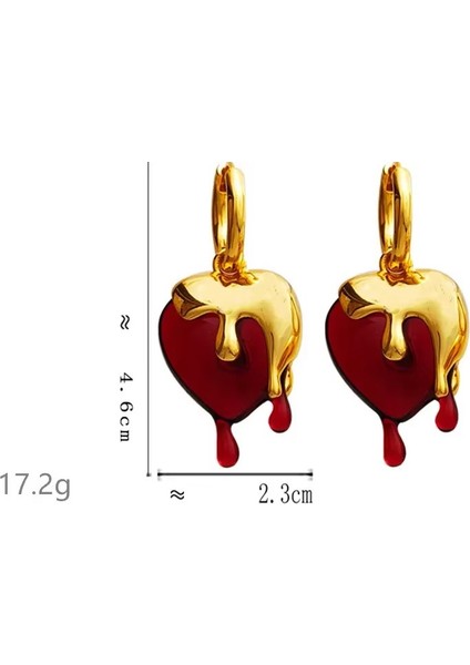 Kırmızı Kalpli Sallantılı Küpe Altın Detaylı - Eriyen Altın Kalpli Küpe Modeli