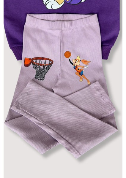 Kız Çocuk Alt Üst Takım Mor Lola Bunny ve Bugs Bunny Karakterli - Pamuk, 5 Yaş