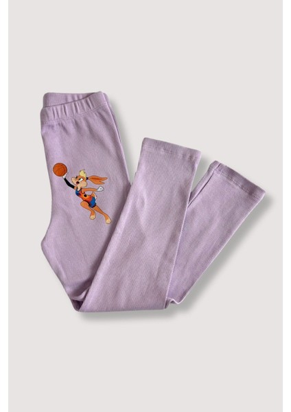 Kız Çocuk Alt Üst Takım Mor Lola Bunny ve Bugs Bunny Karakterli - Pamuk, 5 Yaş