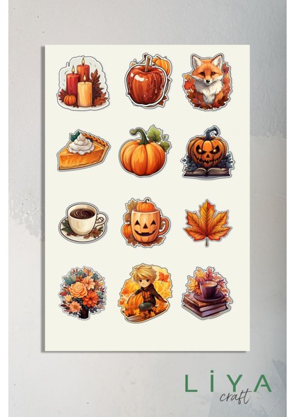 Pumpkin Autumn Temalı Sticker Planner Ajanda Bullet Journal Için Uygun Set