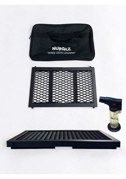 Katlanır Kamp Mangal Ateş Üstü Ayaklı Piknik Izgara + Pürmüz Çakmak Çanta