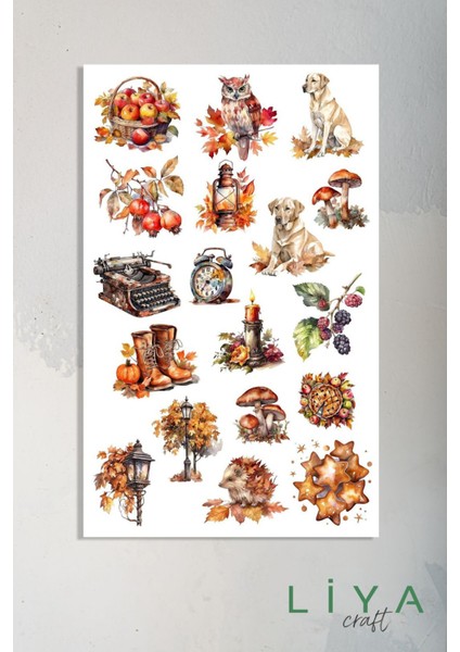 Autumn Temalı Sticker Planner Ajanda Bullet Journal Için Uygun Set