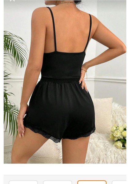 Kadın Pamuklu Dantel Detaylı Şortlu Büstiyer Takım Günlük Kullanıma Uygun 2 Parça