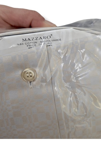 BEJ, KENDİNDEN DESENLİ PAMUK M BEDEN SLİM FİT ERKEK KISA KOLLU GÖMLEK