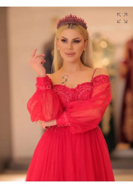 Straplez Tül Dantel Kol Prenses Kına Elbisesi