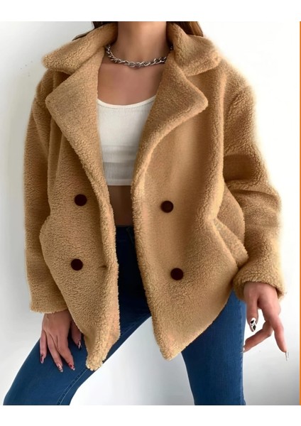 Astarlı Düğmeli Peluş Mont