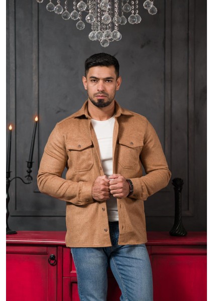 Slimfit Çift Kapak Cepli Astarsız Kaşe Gömlek fiyatları