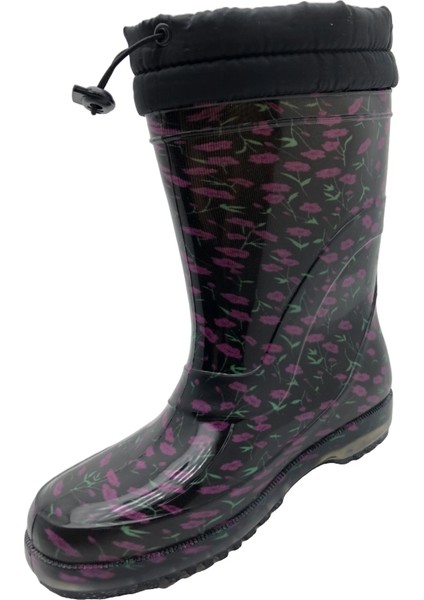 Çiğdem Içi Tüylü Çiçekli Lastik Çizme - Renkli-Siyah-Kırmızı - 39 modelleri