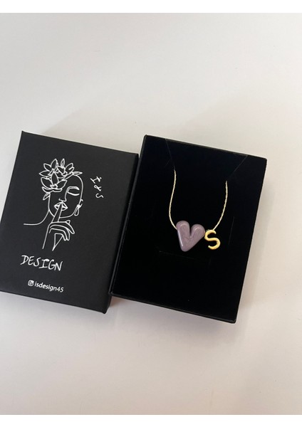 Murano Mor Kalp Harfli Kolye