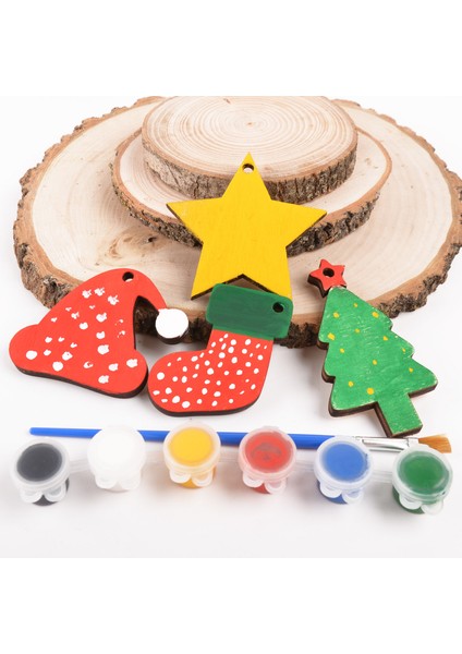 Yılbaşı Temalı Ahşap Boyama Seti Dıy , Yeni Yıl Çocuk Aktivitesi
