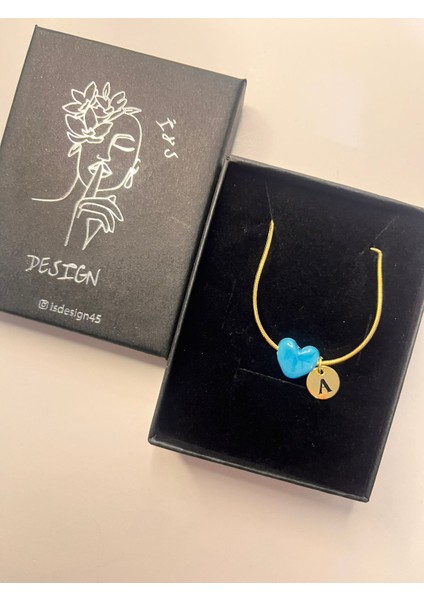 Murano Turkuaz Kalp Harfli Kolye fiyatları