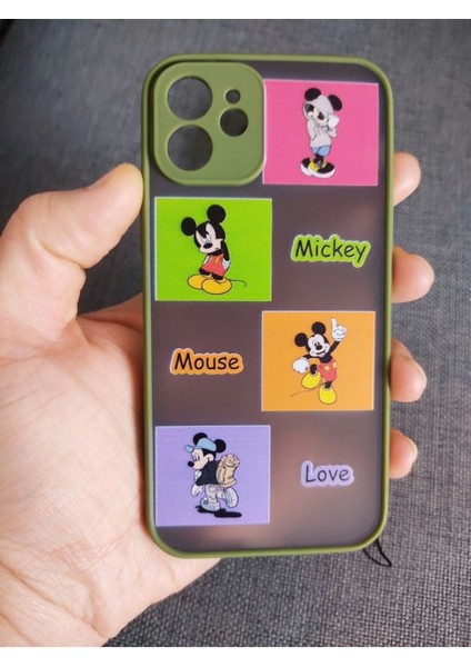 iPhone 12 Uyumlu Kamera Korumalı Mickey Mouse Tasarım Telefon Boyun Askılı Set Kılıf