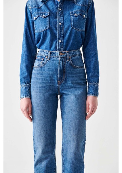 Yüksek Bel Düz Paça Slim Straight Indigo Kadın Denim Pantolon DT10262SARAH Slim Straight Fit Yüks fırsatları